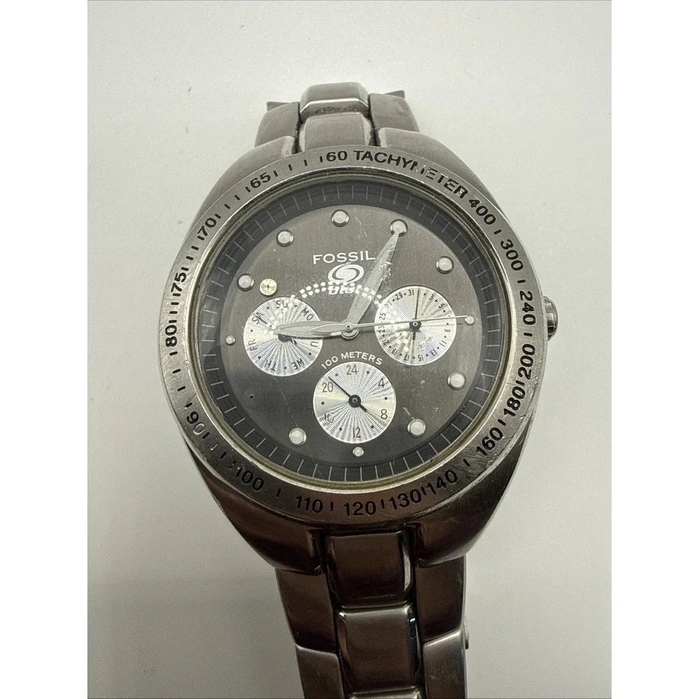 Fossil Blue BQ-9066 Men's Stainless Steel Sport Watch Tachymeter‎ 100M Quartz